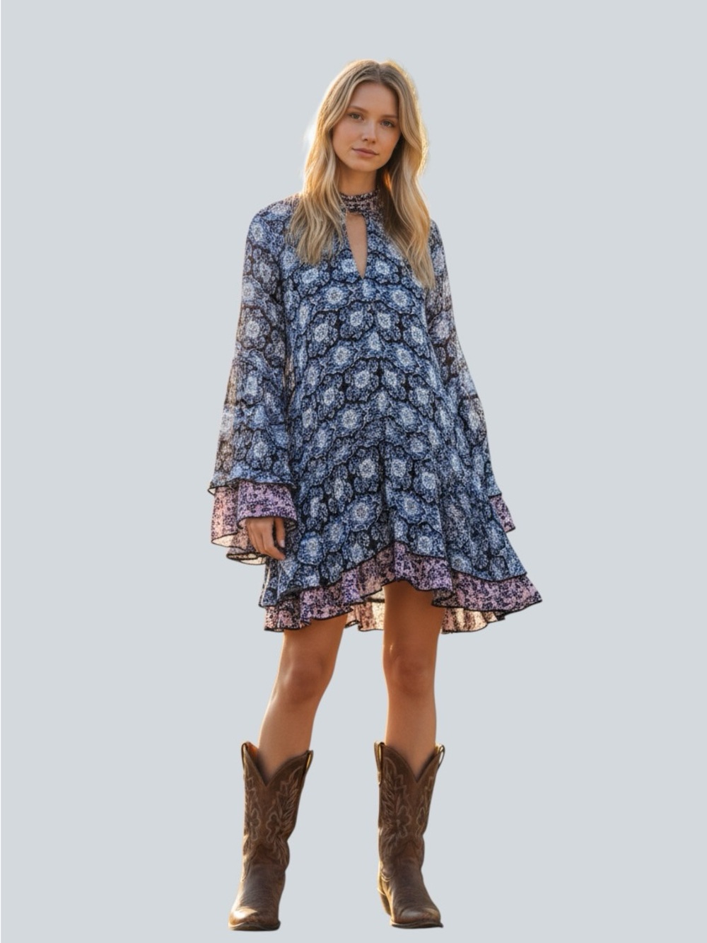Boho FBell-Sleeve Dress with Open back